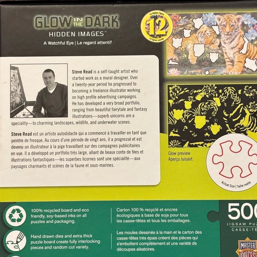 MasterPieces Glow In The Dark Tiger‎ Cubs 500 Piece Jigsaw Puzzle  Hidden images